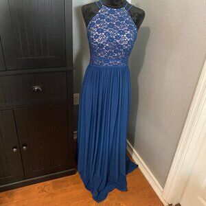 NightWay NW Maxi Dress Size 6 Gown Blue Lace Sequins‎ Fit & Flare Formal Party